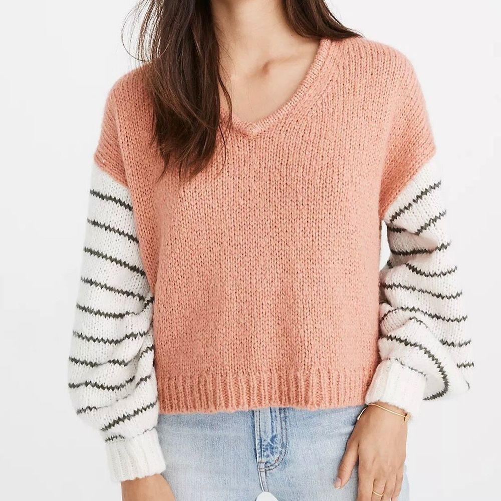 Madewell Balloon-Sleeve Pullover Sweater in Colorblock XL